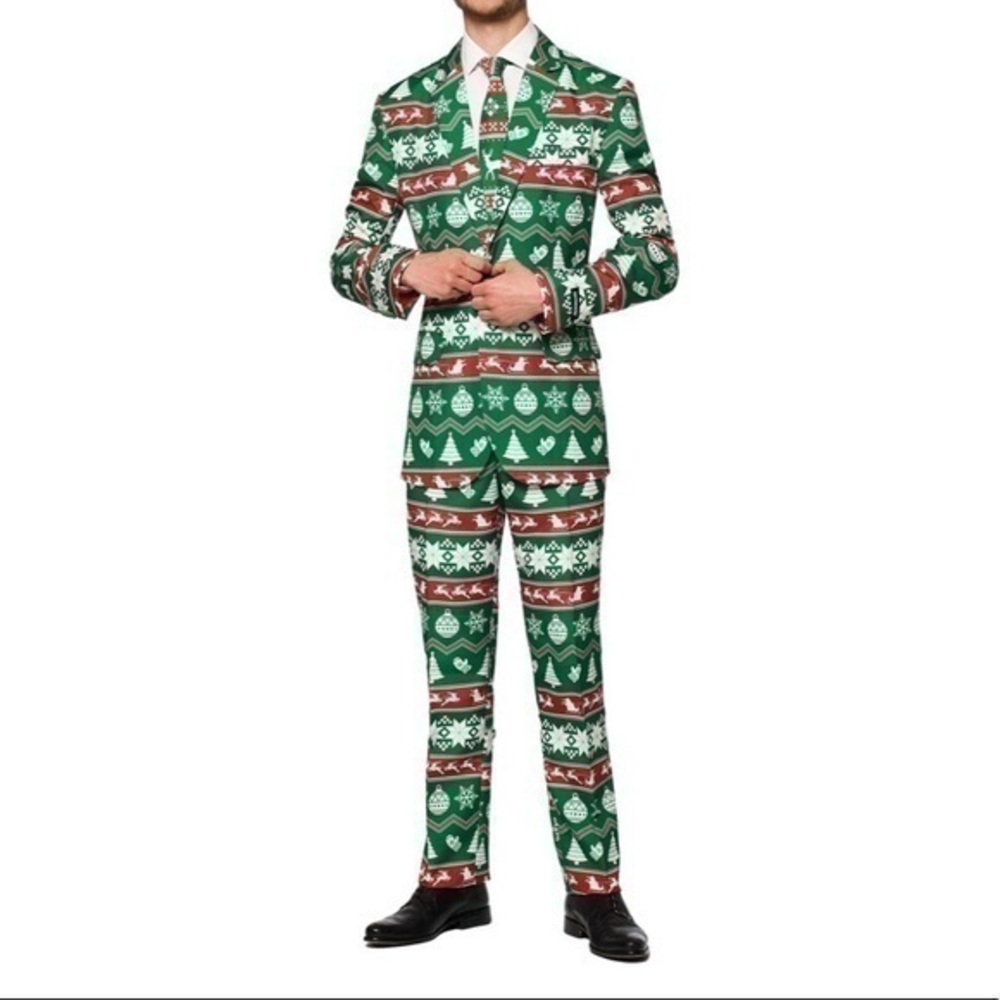 Suitmeister Christmas Suit Nordic Retro Green NWT
